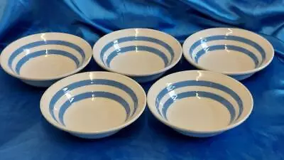 Buy 5 X Carrigaline Irish Pottery Soup   Cereal Bowls Blue & White Banded 17 Cm • 24.98£