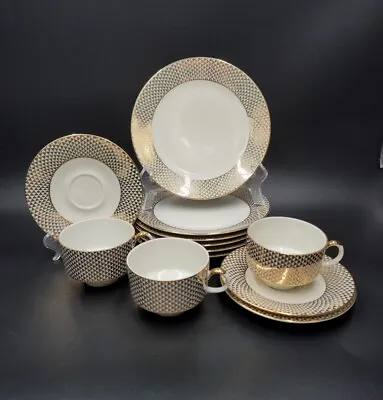 Buy Scherzer Bavaria GOLD CHECKERED 6 Plates, 3 Cup & Saucer Sets Dessert Set WOW! • 105.61£