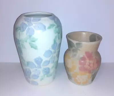 Buy Vase Spongeware Studio Pottery Floral Pink Yellow Green Carol Wynne Morris Conwy • 17£
