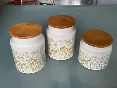 Buy 3 X Hornsea Fleur Storage Jars 1977 Small Sugar Jar, 2 X Medium Un Named Jars • 14.50£