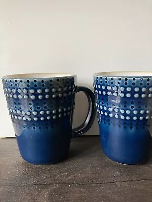 Buy Denby Midnight Blue & Grey Textured Design Stoneware Mugs X 2 • 12.99£