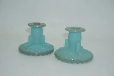 Buy 2 Vintage Blue Pressed Glass Candle Stick Holders  • 17.95£
