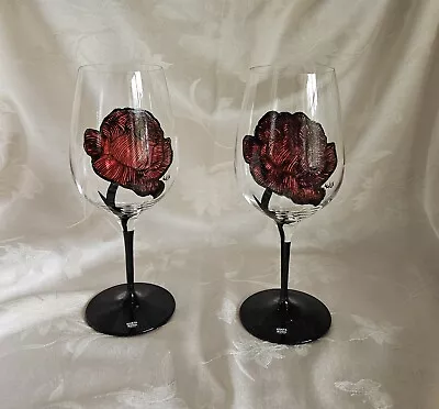 Buy Set Of 2 Kosta Boda Hand Painted - Art Deco Design - Tattoo Rose - Wine Glasses • 56.79£