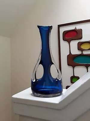 Buy Vintage Glass Vase Mid Century Retro Cobalt Blue 1960s 1970s MCM • 24£
