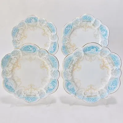 Buy The Foley China Wileman Foley Cameo Snowdrop Shape Art Nouveau Four Plates Nice! • 397.83£