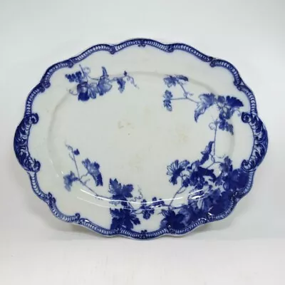 Buy Antique Lonsdale Flow Pattern Oval Serving Plate Blue & White China C1900-10 • 37.80£