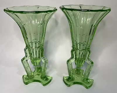 Buy Uranium Glass Vases Pair Rocket Art Deco Vintage Great Condition  • 10£