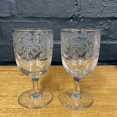 Buy 2x Antique Art Nouveau Machine Etched Wine Glasses / Goblets B166 • 59.99£