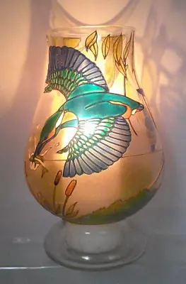 Buy Hand Painted Kingfisher Design Large Glass Candle Holder • 50£