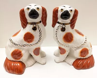 Buy Lovely Pair Of Antique Victorian Staffordshire Pottery Red & White Wally Dogs • 60£