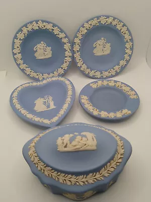 Buy Wedgwood Jasperware Blue And White Bundle, Plates, Trinket Box, Heart Shaped • 35£