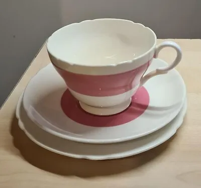 Buy Shelley Henley Shape Trio Teacup, Saucer, Plate, Pink And White • 10.97£