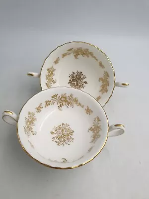 Buy Minton Marlow Gold H5017 Footed Double Handled Bone China Soup Bowls Coups- Pair • 39.99£
