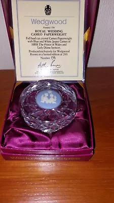 Buy Wedgwood Glass Crystal Cameo Paperweight Charles & Diana Wedding • 5£