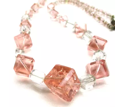 Buy Czech ART DECO Hand Cut CUBE Beads Bevel Edges Pink Champagne Glass  Necklace • 29.95£