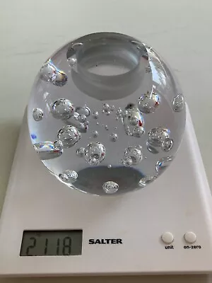 Buy Very Heavy, Clear Glass, Round Candle Holder With Mixed Size Bubbles Within. GC • 8.99£