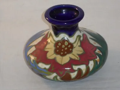 Buy Art Deco? Gouda? Pottery Small Vase With Stylised Colourful Flower Heads 10cms • 14.99£