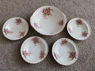 Buy Vintage Fruit Bowl & 4 Dessert Bowls By GRINDLEY Pottery ‘PEACH BLOSSOM’ • 14.95£