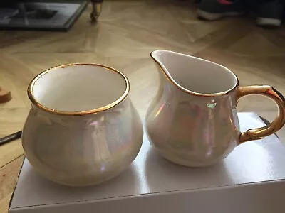 Buy Pearlesdent Lustre Ware Ironstone Aurther Wood Creamer And Sugar Pinks And Gold  • 15£