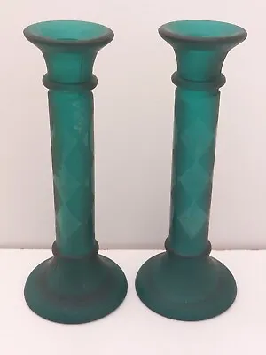 Buy Emerald Green Glass Retro Candlesticks  Candle Holder Home Decor   • 15£
