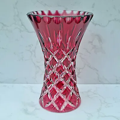 Buy Antique Bohemian Cut Glass Ruby Vase 15cm 642g • 35£