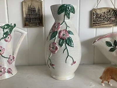 Buy Antique Ribbed Unusual Maling Ware Lustre Vase / Jug Apple Blossom Pattern C1930 • 27.99£