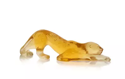Buy Lalique Crystal Zeila Panther Small Sculpture Amber Crystal Ref 10492800 • 449£