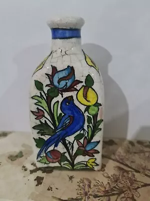 Buy Antique Iznik 3 Sided Vase, Middle East Qajar Pottery Hand Made & Painted • 100£