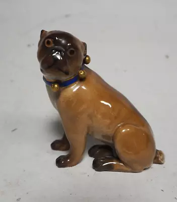 Buy Meissen ? Porcelain Pug Dog Figurine Blue Bow & Bells DAMAGED • 65£