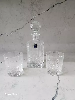 Buy Royal Scot Hand Cut LEAD Crystal Decanter With Two Glasses • 44£