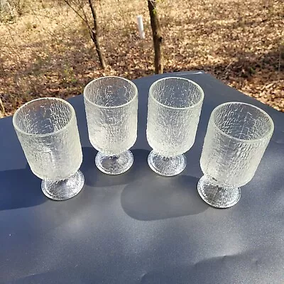 Buy Vintage Indiana Glass Crystal Ice Textured Water 12oz Goblets Bark Set 4 EUC • 15.32£