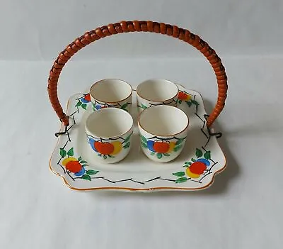 Buy Crown Ducal Ware Art Deco 1920's 4 Egg Cups & Stand Colourful Pattern & Handle  • 27.99£