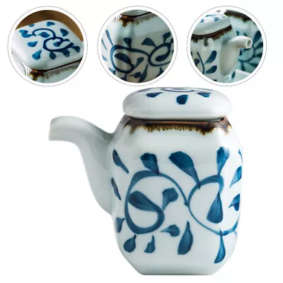 Buy Ceramic Oil Dispenser Vinegar Soy Sauce Container Blue Pot With Lid • 10.15£