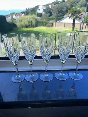 Buy 5  X French Crystal Cut Champagne Flutes 8 Inches Tall(diamond &fan Cut ) • 14.99£