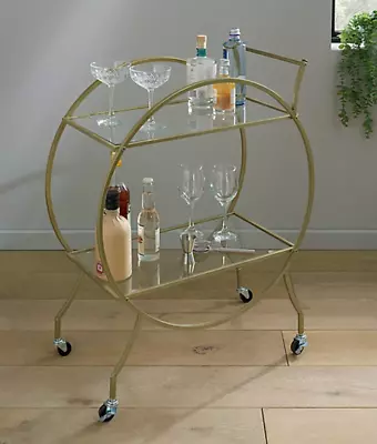 Buy Gold Art Deco Drinks Trolley (Round Frame With 2 Glass Shelves) - BNIB • 30£