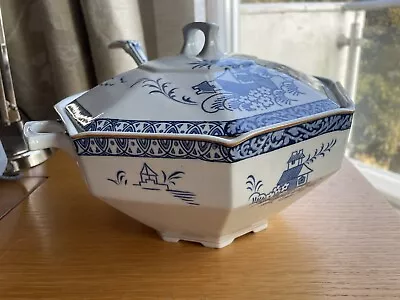 Buy Extra Large Art Deco Wood & Sons Alva Blue & White Lidded Tureen With Ladle 30cm • 38.50£