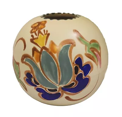 Buy Honiton Pottery Round Spherical Vase Small Floral Cream Botanical Devon England  • 33.77£