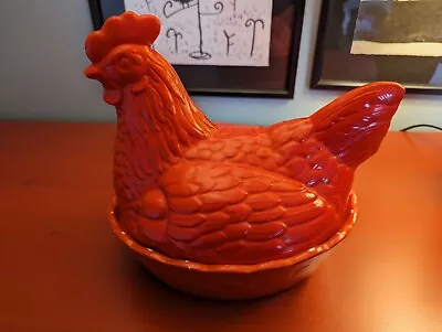 Buy Vintage Red Ceramic Hen On Nest Egg Holder Kitch Collectable Chicken Decor • 10£