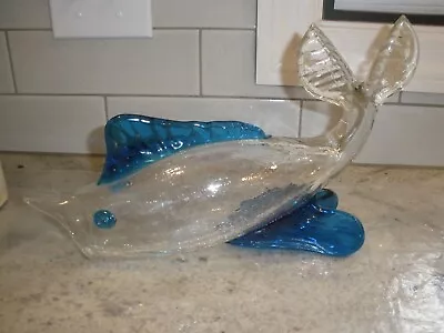 Buy RARE Rainbow Glass Co Open Mouth Rainbow Glass Crackle Fish 11  Long Blue & Clea • 166.03£
