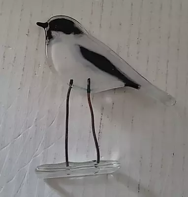 Buy Pied Wagtail Bird Handmade Fused Glass 4.5 Inch Black And White Ornament • 9.99£