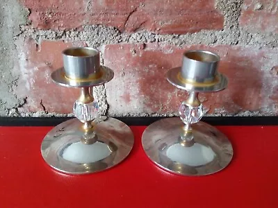 Buy VINTAGE PAIR CANDLESTICK METAL (DECORATED GLASS)  LONG 8 Cm • 8.95£