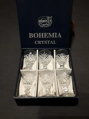 Buy Vintage BOHEMIA Crystal Liquor Glasses X 6 (Never Used Still Boxed) • 45£