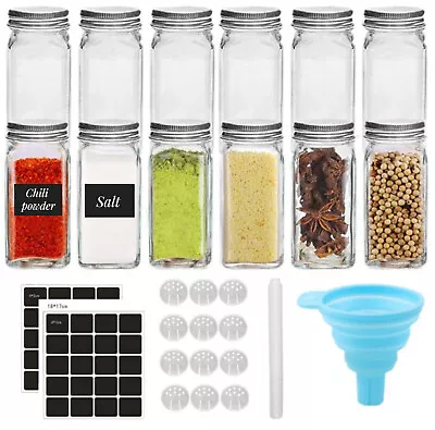 Buy 12X Spice Jars Bottles Airtight Salt Container Square Glass Seasoning Pots+label • 10.99£