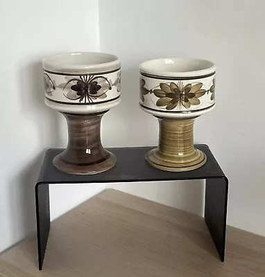 Buy Two Vintage Jersey Pottery Brown Floral Goblet Candle Holders, Pedestal Vases • 18.99£