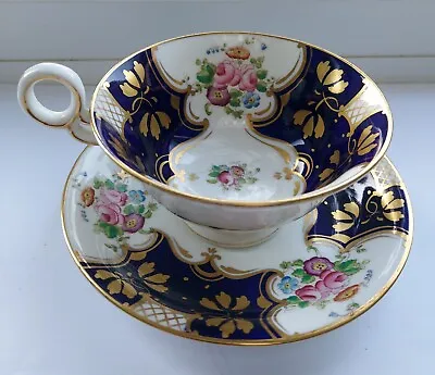 Buy Cobalt Blue With Hand Painted Florals And Gold  Fenton Tea Cup & Saucer • 9.99£