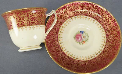 Buy George Jones 27867 Red , Gold & Floral Demitasse Cup & Saucer Circa 1891 - 1920 • 14.23£