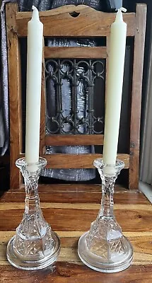 Buy Pair Of Antique Pressed Glass Candlestick Holders 1929 • 10£