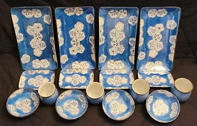 Buy Chinese Floral, Blue & White Ceramic Sushi Dinnerware Set Serves 4 (16Pcs) • 85.35£