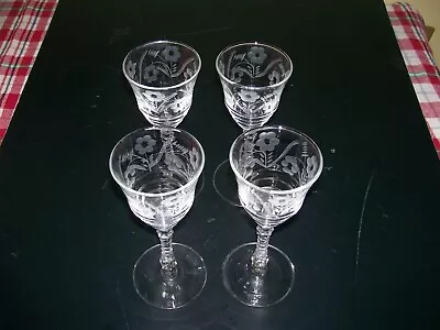 Buy (4)Vintage Etched Crystal Wine Goblets-7  Hx2 1/2  Dia. Floral Design • 17.29£