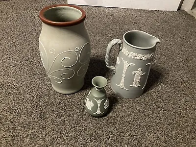 Buy Antique Vases 26cm Denby And 12cm Wedgewood  And A 20cm Stoneware Jug • 4£